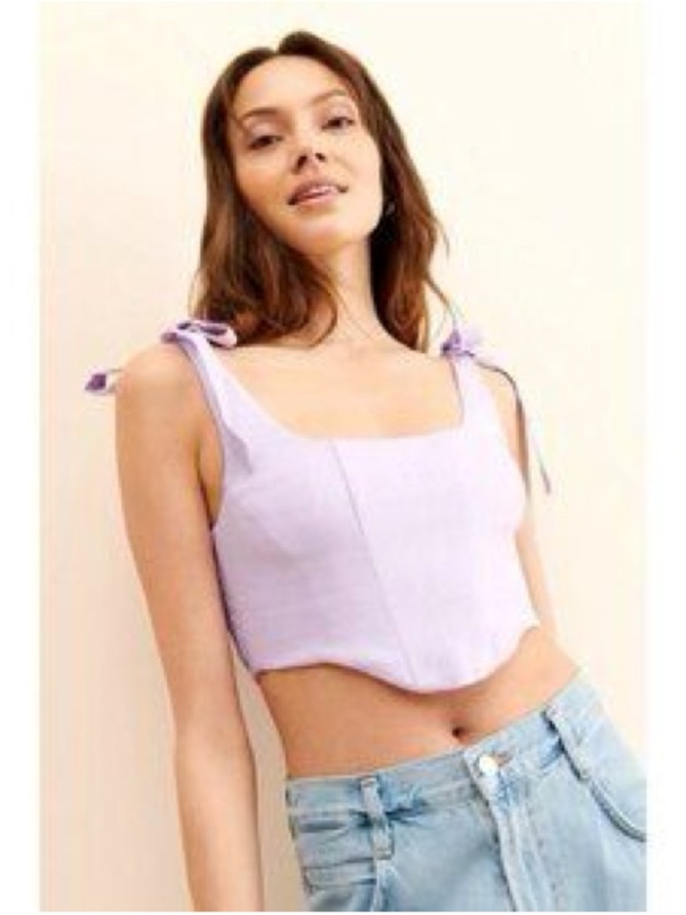 FARM Rio Lavender Tie-Shoulder Crop Top